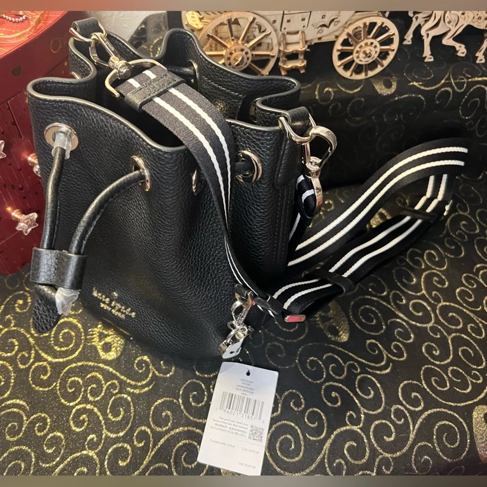 Kate Spade Rosie black pebbled leather mini bucket bag KC740